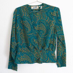 Vintage wrap blouse, blue and green paisley by Josephine